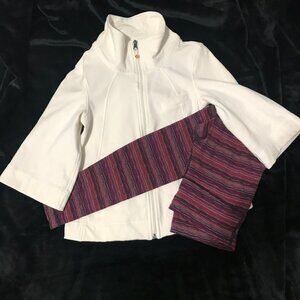 Y2K Lululemon Off White 3/4 Sleeve Jacket 4 & Pink Purple Striped Leggings lot